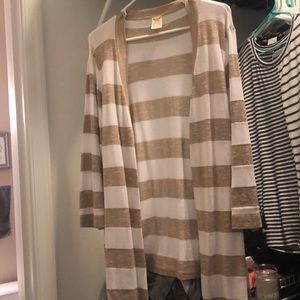 Tan striped open cardigan